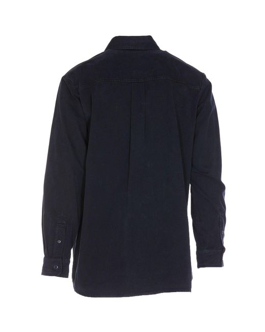 A.P.C. Blue Logo-Patch Buttoned Shirt Jacket