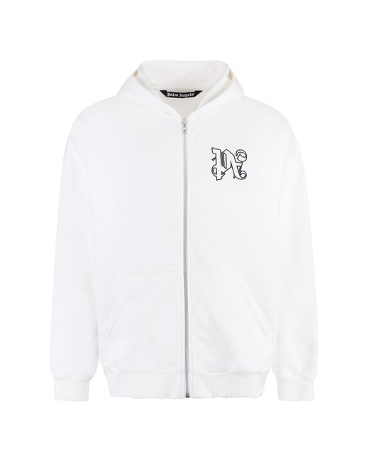 Palm Angels White Full-Zip Cotton Hoodie for men