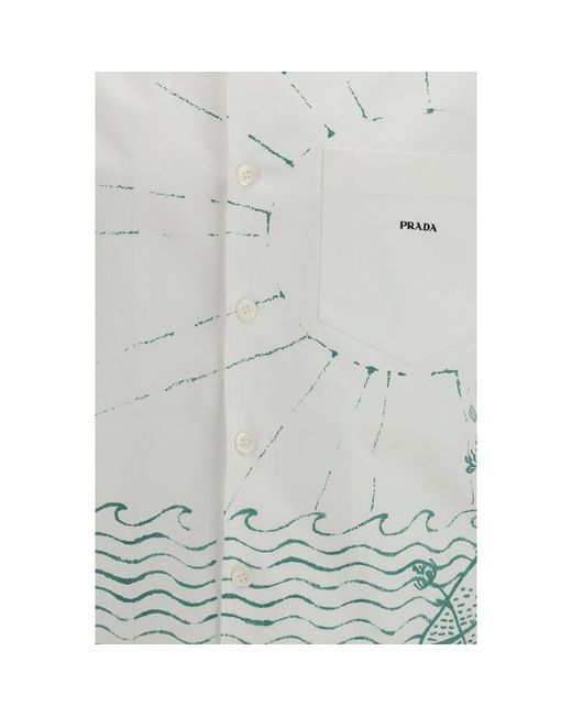 Prada Gray White Cotton Pattern Shirt for men