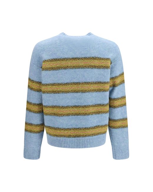 Dries Van Noten Blue Crewneck Striped Sweater Alpaca (Vicugna Pacos) for men