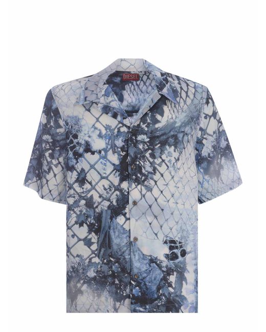 DIESEL Blue S-bristol Abstract Printed Bowling Shirt