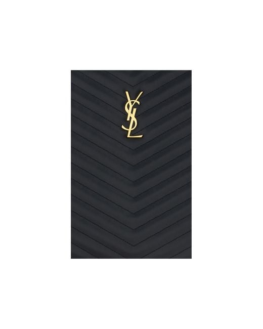 Saint Laurent Black Matelassé Leather Pouch Calf Clutch Bags