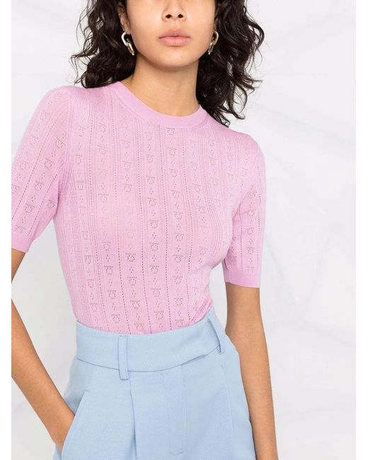 Ferragamo Pink Gancini-Pattern Short-Sleeve Knitted Top