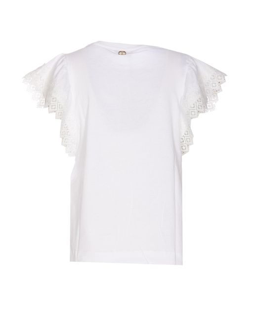 Twin Set White T-Shirt With Macrame Sleeves