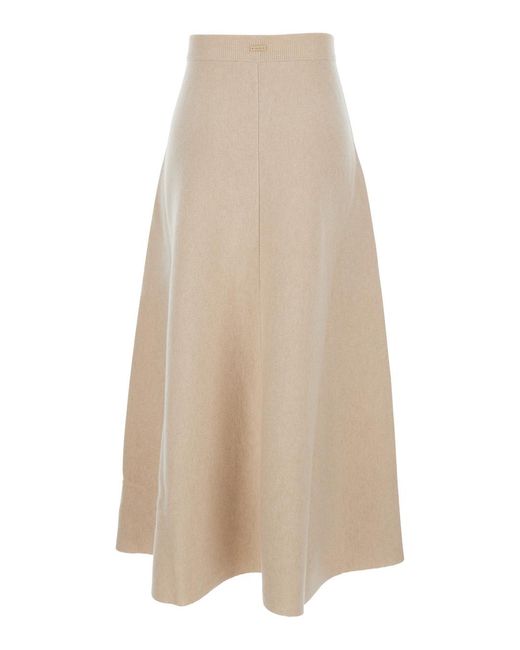 Max Mara Natural Flared Skirt With Logo Patch Wool