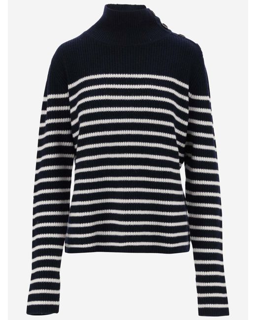 Aspesi Black Wool Sweater With Striped Pattern