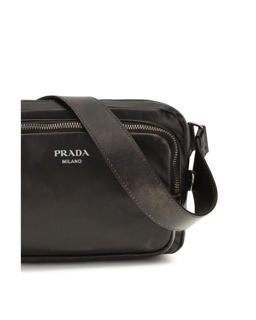 Prada Black Shoulder Bag Aged-Effect Nappa Leather Calf Bos Taurus for men