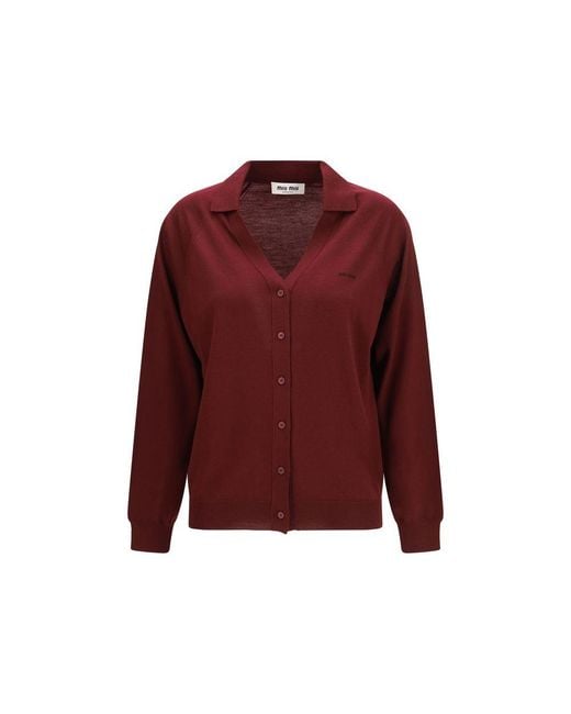 Miu Miu Red Bordeaux Wool Oves Aries Cardigan
