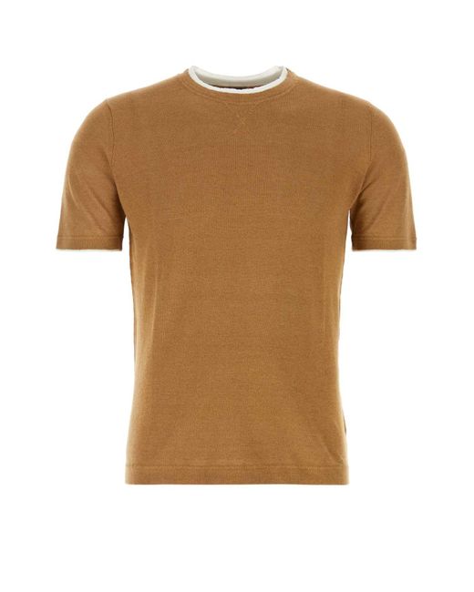 Fedeli Brown Caramel Linen Blend Fox T-Shirt for men