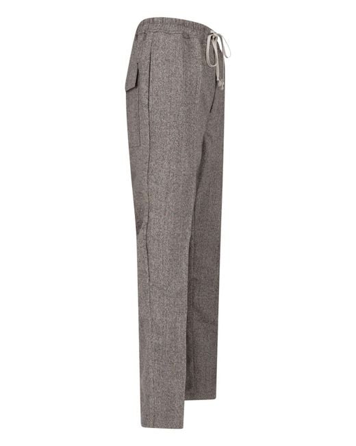 Rick Owens Gray Pantalon Drawstring Slim Long Noir Mélangé Trousers for men