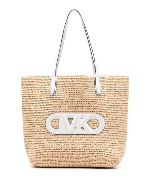 Michael Kors Natural Eliza Extra-Large Straw Tote Bag With Empire Logo