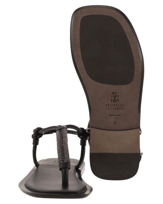 Brunello Cucinelli Black Leather Sandals With Precious Braided Straps