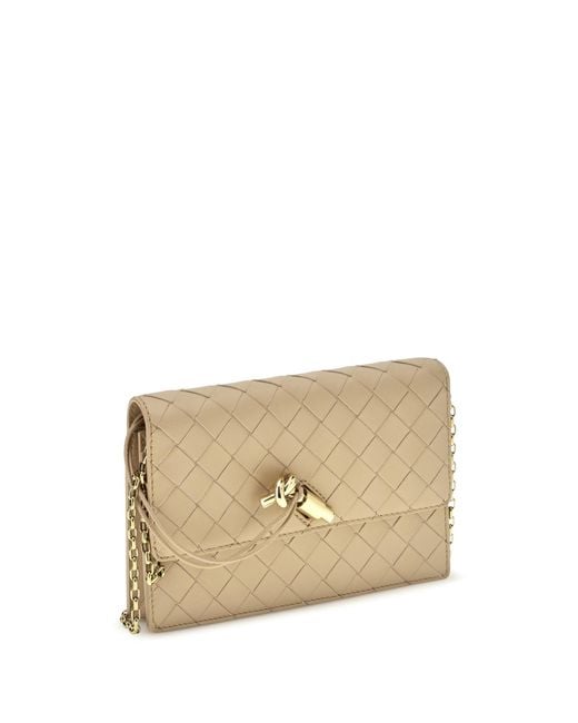 Bottega Veneta Natural Pouch On Chain Andiamo Shore-Muse Brass Shore/Muse Lamb Leather Wallets & Purses
