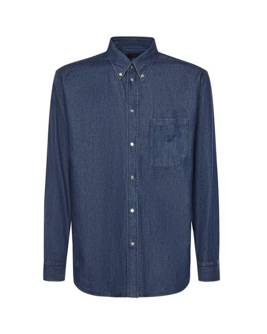 Fendi Blue Shirts Cotton for men