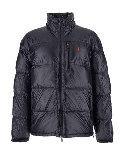 Polo Ralph Lauren Black Down Jacket With Patent Effect And Embroidered Pony Logo On Chest for men