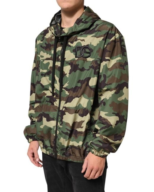 Dolce & Gabbana Green Camouflage Hooded Sweatshirt Jacket for men