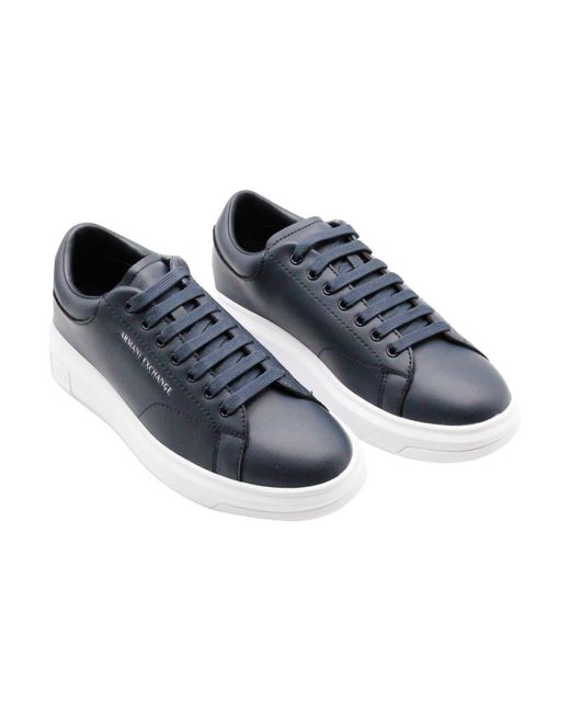 Armani Blue Light Sneaker In Soft Leather With White Sole for men