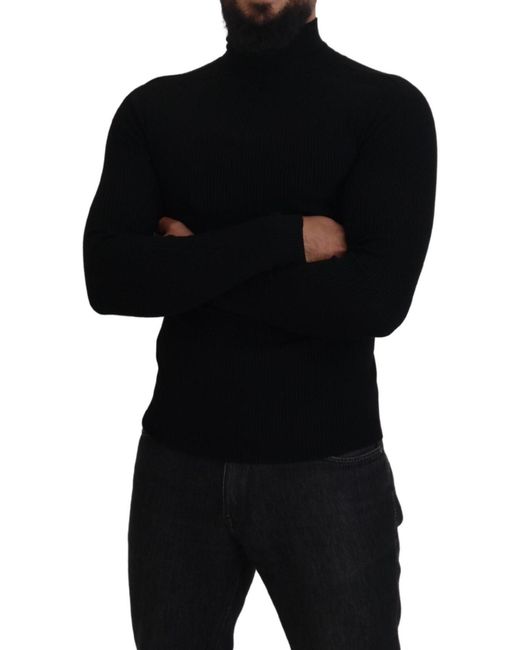 Dolce & Gabbana Black Half Zip Turtleneck Pullover Sweater Wool Clothing for men