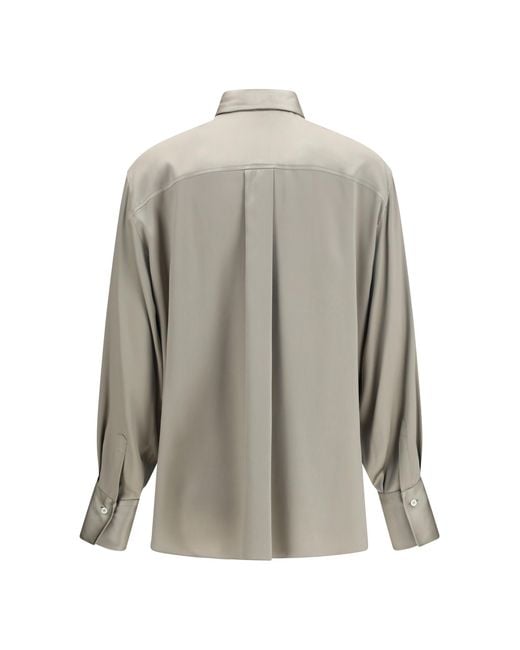 Brunello Cucinelli Gray Silk Satin Shirt Silk; Elastane