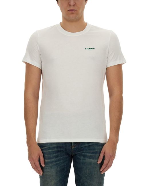 Balmain White T-Shirt With Logo for men