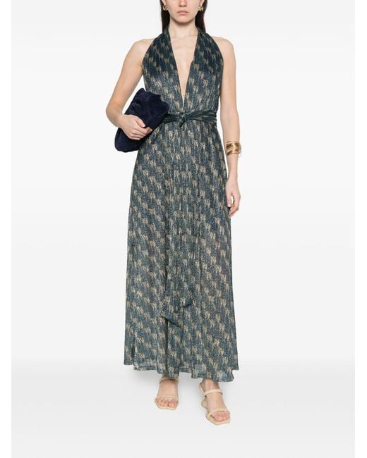 Siyu Blue V-Neck Ars Long Dress