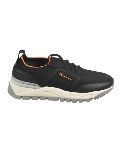 Santoni Black Side Logo Sneakers for men