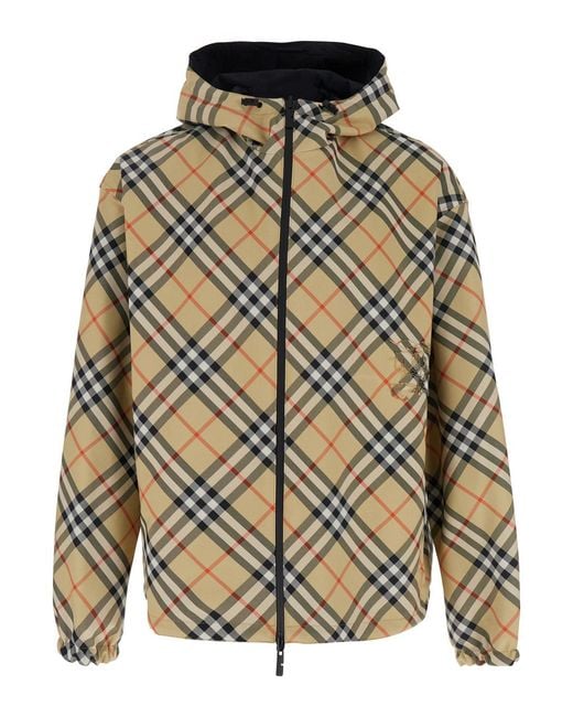 Burberry Gray Reversible Jacket Check Motif Polyester Coat for men