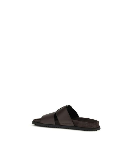 Dolce & Gabbana Black Brown Calf Leather Bos Taurus Flat Sandals for men