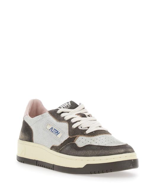 Autry White Sneakers Leather Upper Suede Laminated Cow Trainers