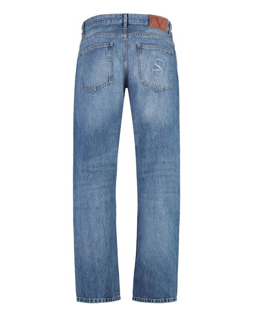 Valentino Garavani Blue 5-Pocket Straight-Leg Jeans Cotton; Patch: Leather Regular for men