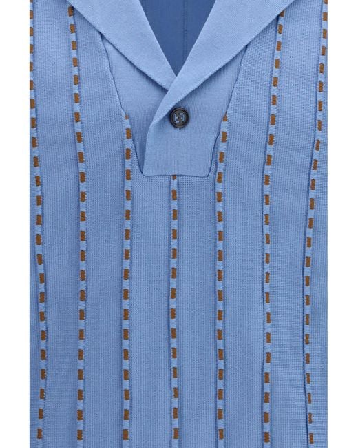 Fendi Blue Trompe-Lœil Selleria Knit Sweater Cotton for men