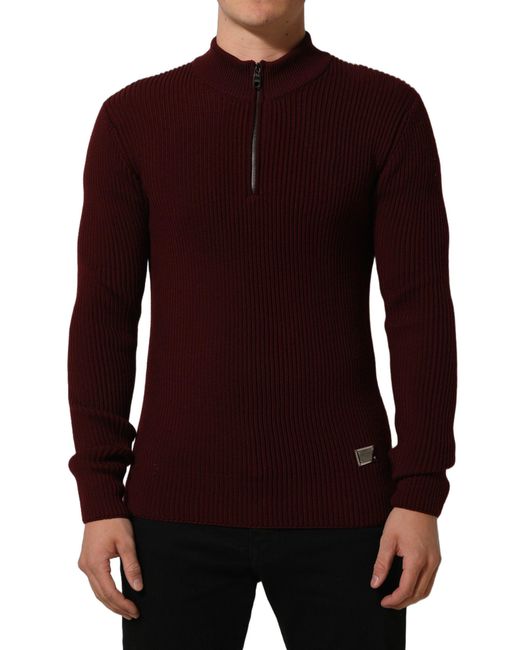 Dolce & Gabbana Red Wool Half Zip Pullover Sweater Virgin Clothing for men