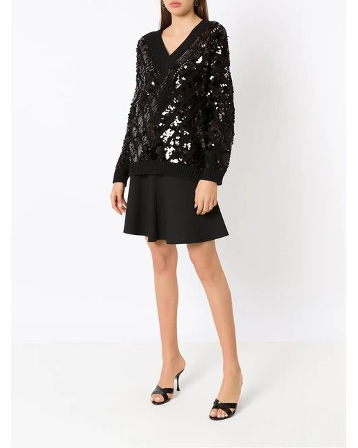 Valentino Black Sequin-Embellished V-Neck Jumper Clothing