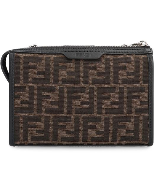 Fendi Black Baguette Double Shoulder Bag Polyurethane Messenger for men