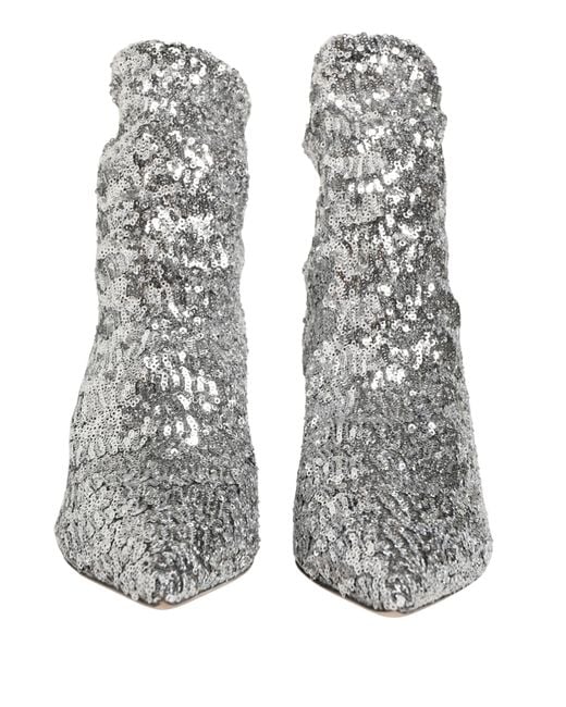 Dolce & Gabbana Gray Sequined Short Boots Stretch Shoes Polyester