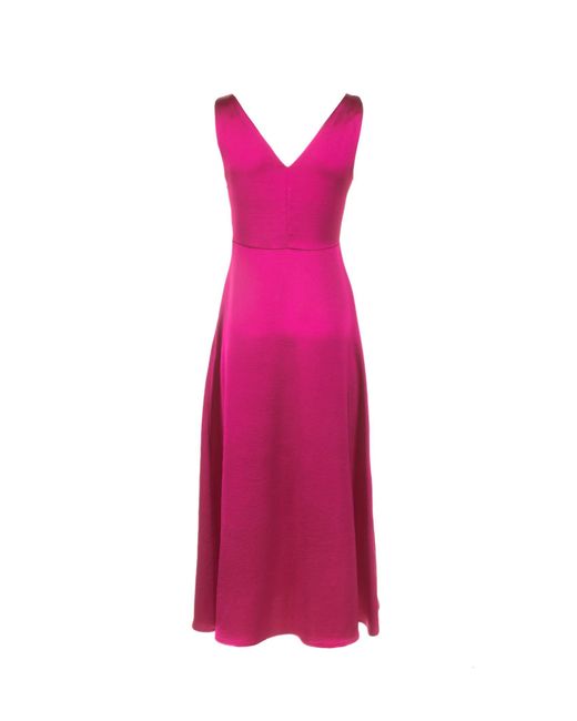 Weekend by Maxmara Pink Long Fuchsia Dress With V-Neck