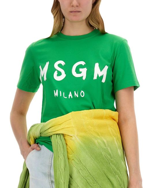 MSGM Green T-Shirt With Logo