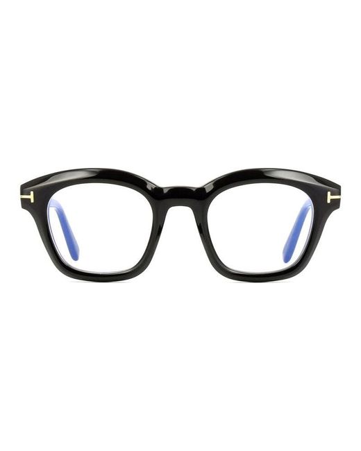 Tom Ford Black Eyeglasses Oval Full Rim, Shiny Frame And Clear Light Block Lens Ft5961-B001 for men