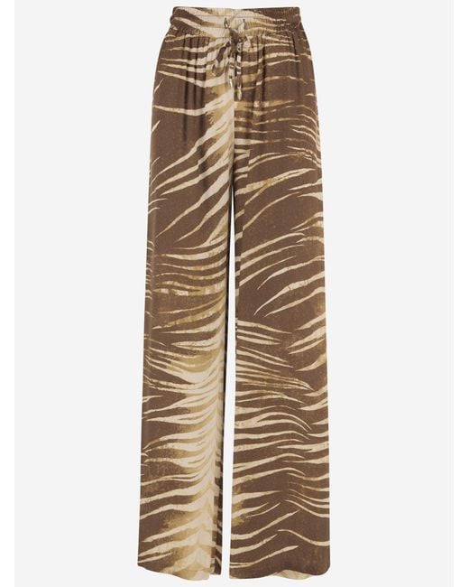 Just Cavalli Natural Viscose Trousers With Brushstroke Print