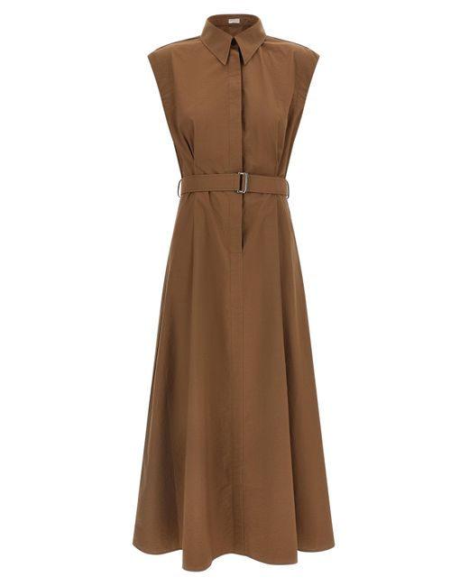 Brunello Cucinelli Brown Cotton Midi Dress