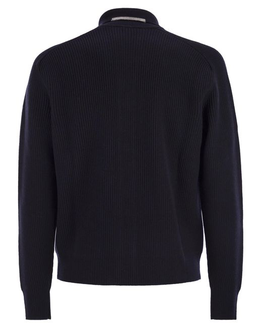 Peserico Blue English Ribbed Wool Cardigan for men