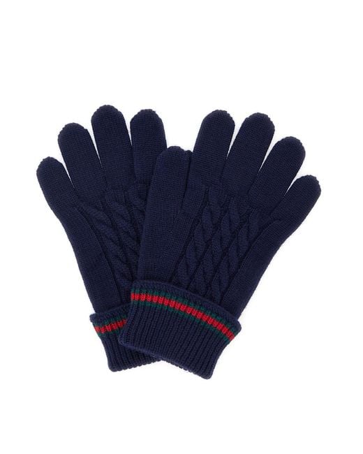 Gucci Blue Wool Gloves With Tricot Knitting Hat for men