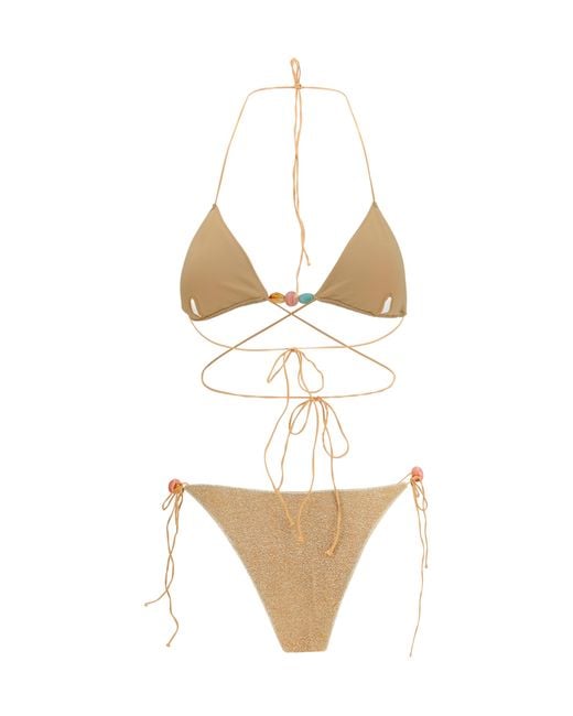 Oseree White Lumière Beads Bikini Polyamide; Elastane Swimwear