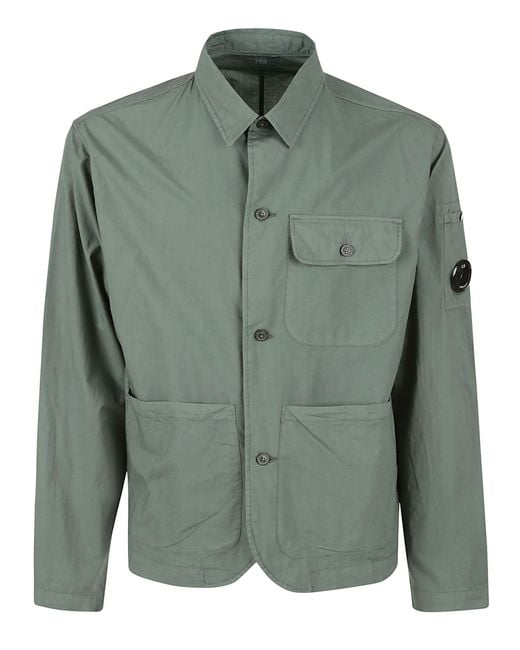 C P Company Green Popeline Long-Sleeved Shirt for men