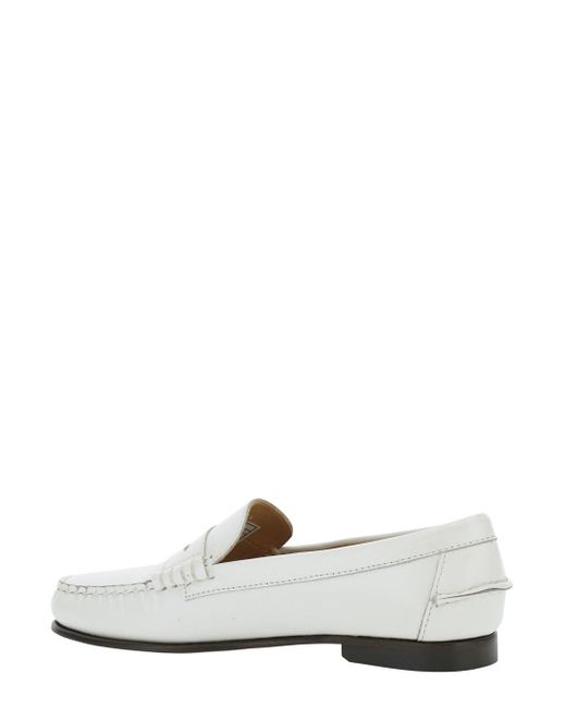 Sebago White Danielle Pop Loafers With Bevelled Toe And Low Stacked Heel