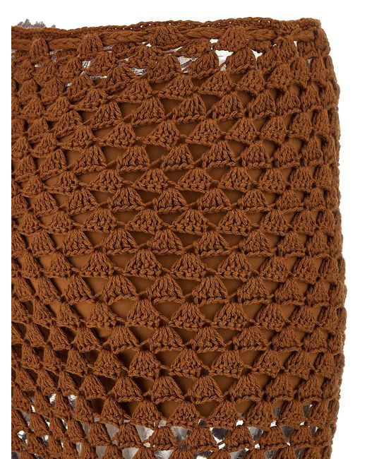 Ermanno Scervino Brown Fan-Stitch Crochet Pants With Flared Leg Design