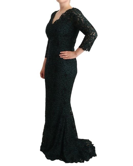 Dolce & Gabbana Black Elegant Lace Floor-Length V-Neck Dress