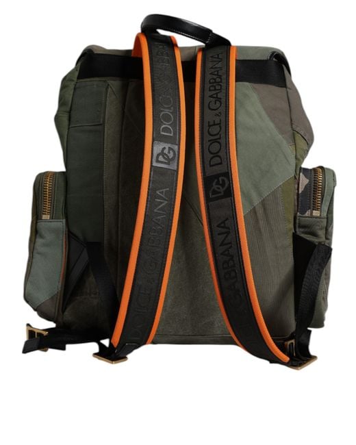 Dolce & Gabbana Multicolor Military Green Patchwork Rucksack Backpack Bag