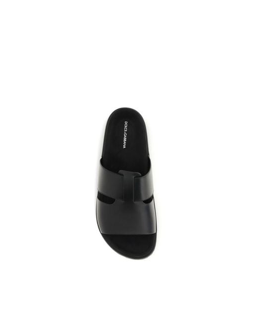 Dolce & Gabbana Black Calf Leather Bos Taurus Sandals for men