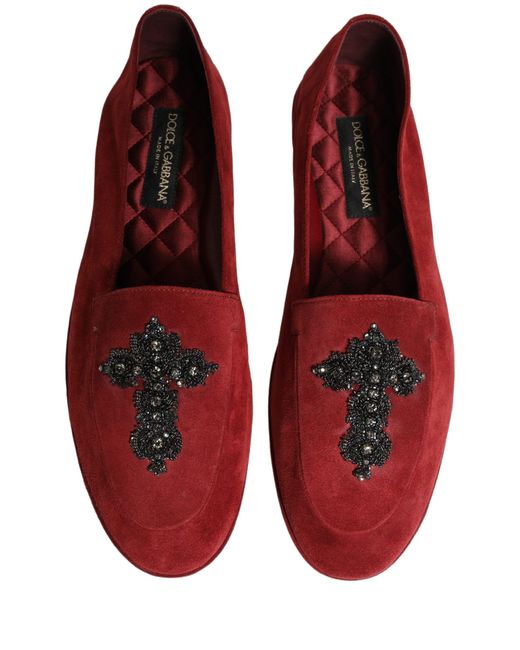Dolce & Gabbana Red Suede Cross Slip On Dress Loafers Shoes for men